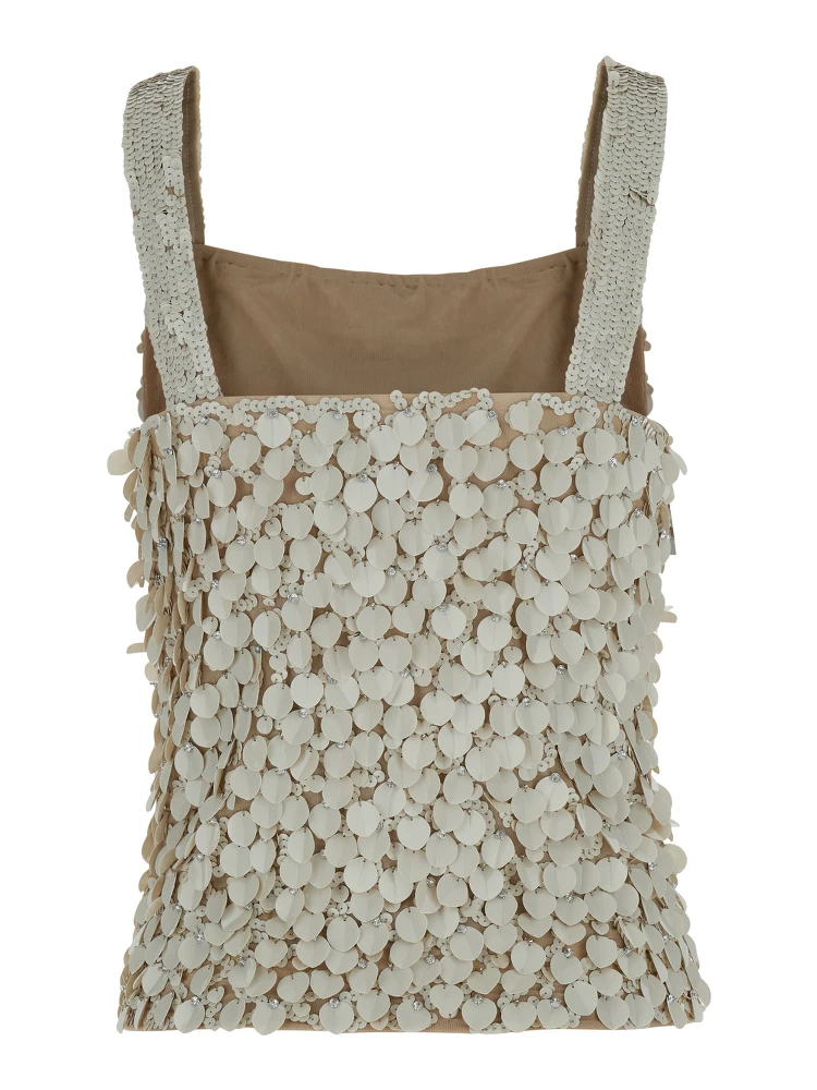 Beige Sleeveless Rhinestoned Top in Tech Fabric Stretch Woman alternative