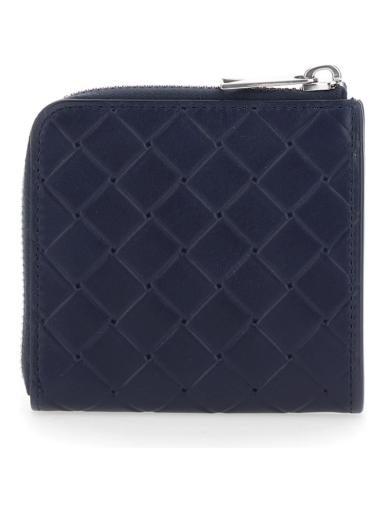 Blue Wallet with All-Over Intreccio Motif in Leather Man alternative