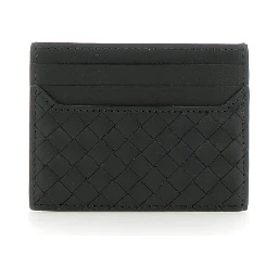 Green Card Holder with Intrecciato Motif in Leather Man
