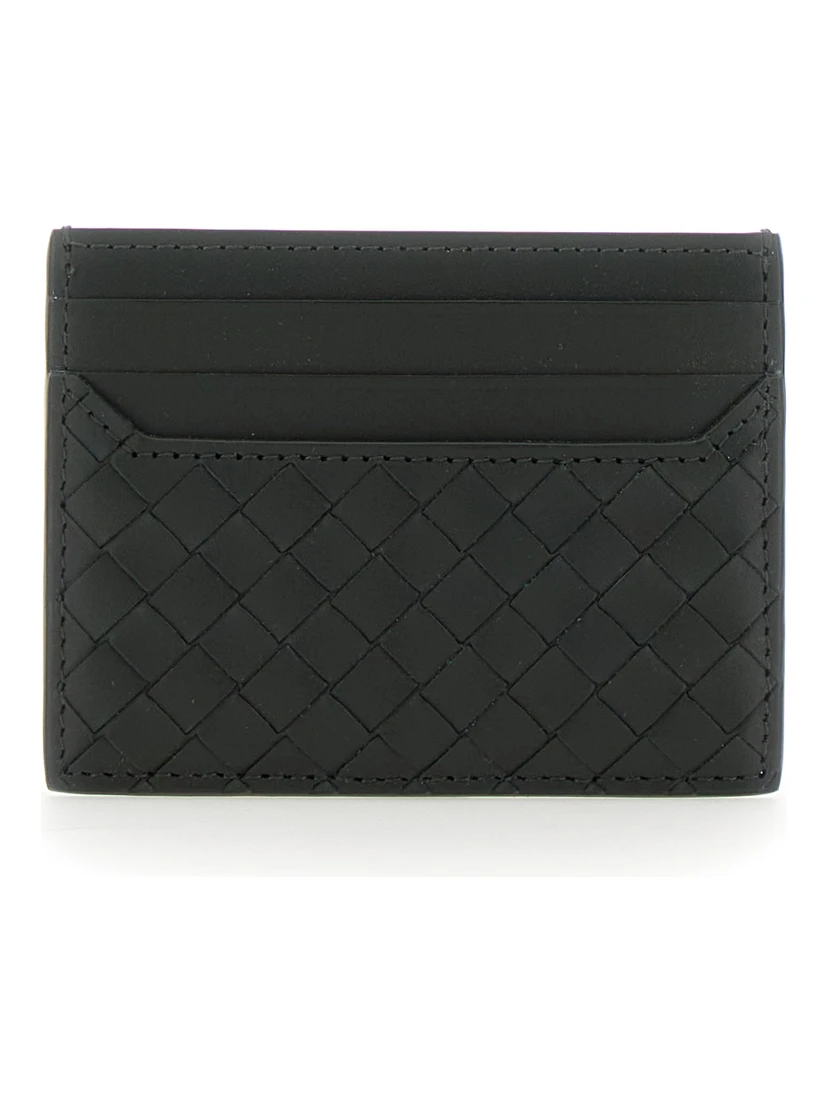 Green Card Holder with Intrecciato Motif in Leather Man