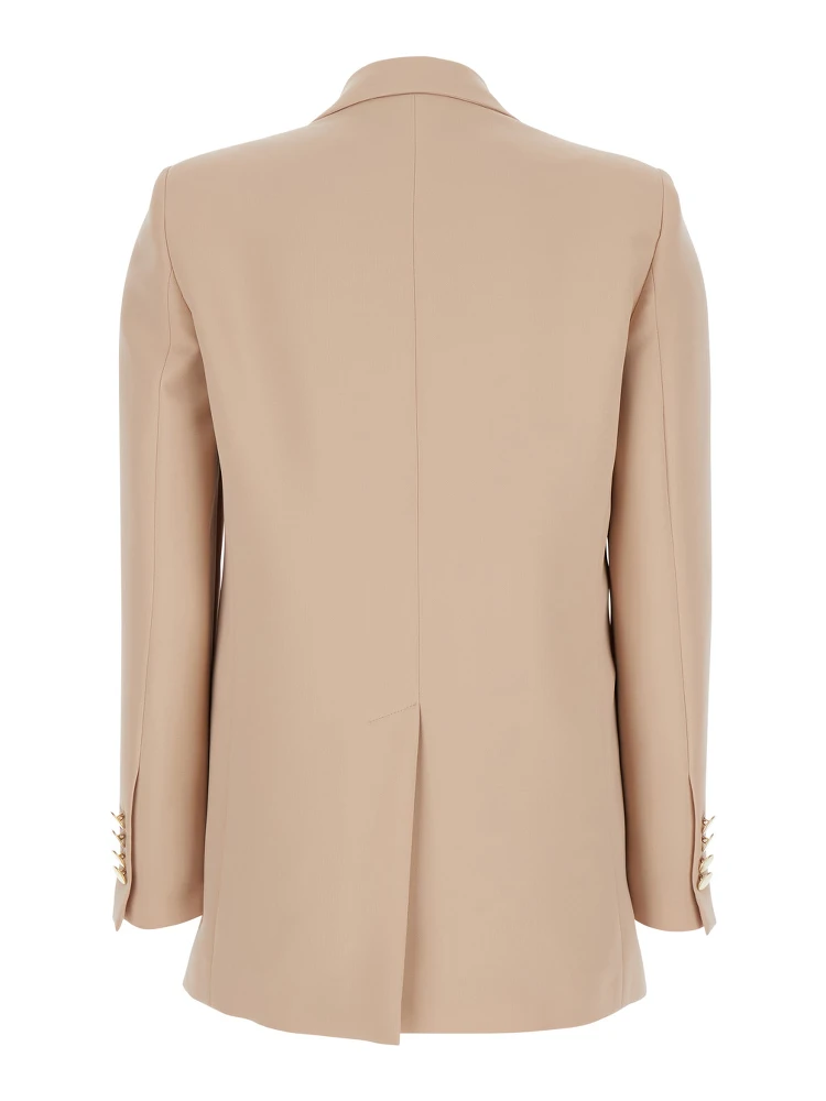 Beige Double-Breasted Jacket with Classic Lapels in Fabric Woman alternative
