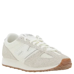 White Low Top Sneakers with Logo Patch in Suede Unisex