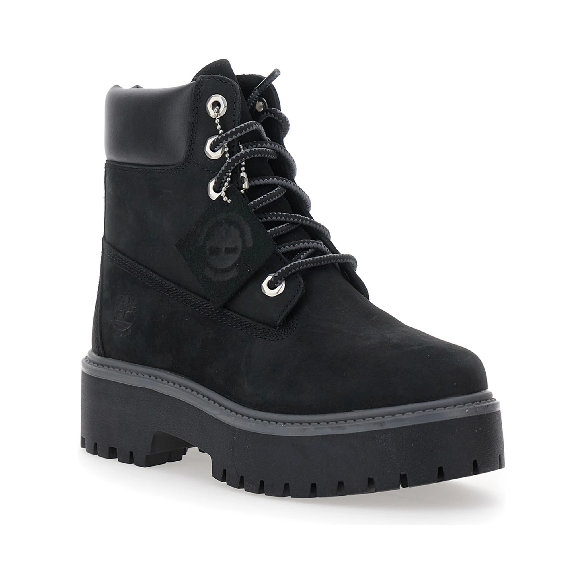 Black Water-Proof Boots with Logo Plate in Leather Woman
