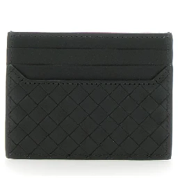 Green Card Holder with Intrecciato Motif in Leather Man