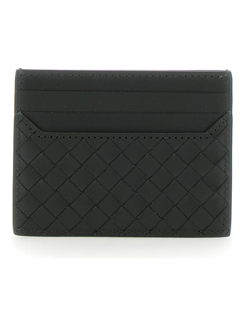 Green Card Holder with Intrecciato Motif in Leather Man