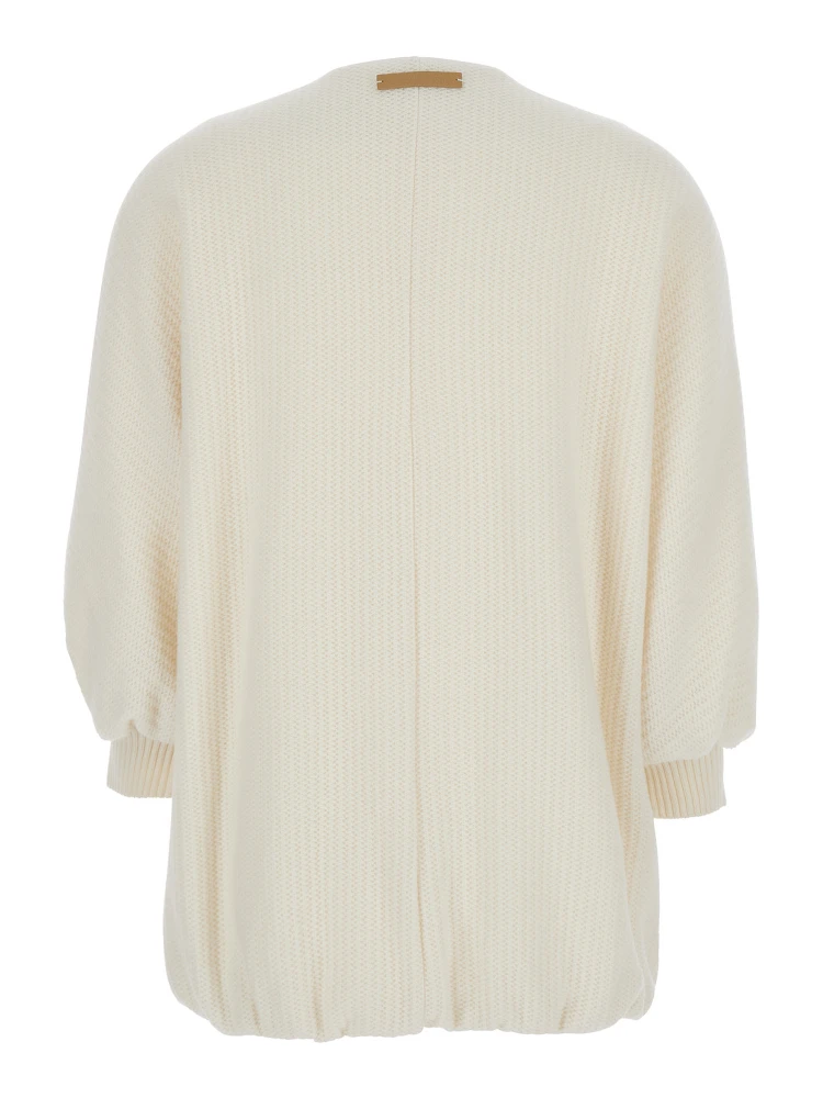 Cirino White Crewneck Knit Jacket with Logo Patch on the Rear in Wool and Cashmere Woman alternative