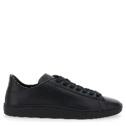 Royco Black Low Top Sneakers with VLogo on the Rear and VLogo Plaque on the Lace in Leather Man