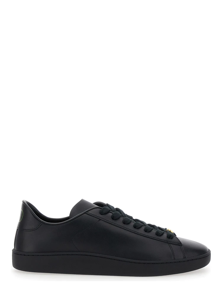 Royco Black Low Top Sneakers with VLogo on the Rear and VLogo Plaque on the Lace in Leather Man