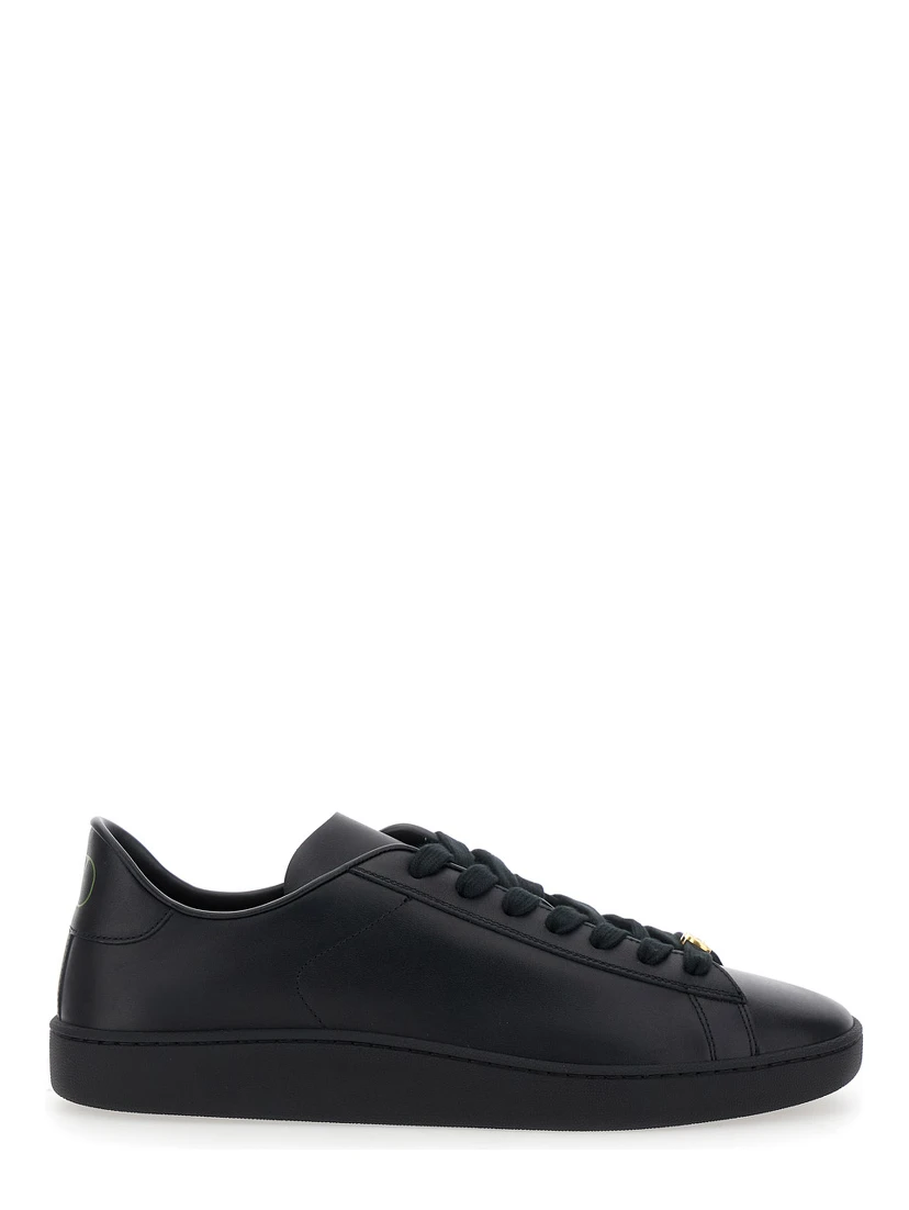 Royco Black Low Top Sneakers with VLogo on the Rear and VLogo Plaque on the Lace in Leather Man