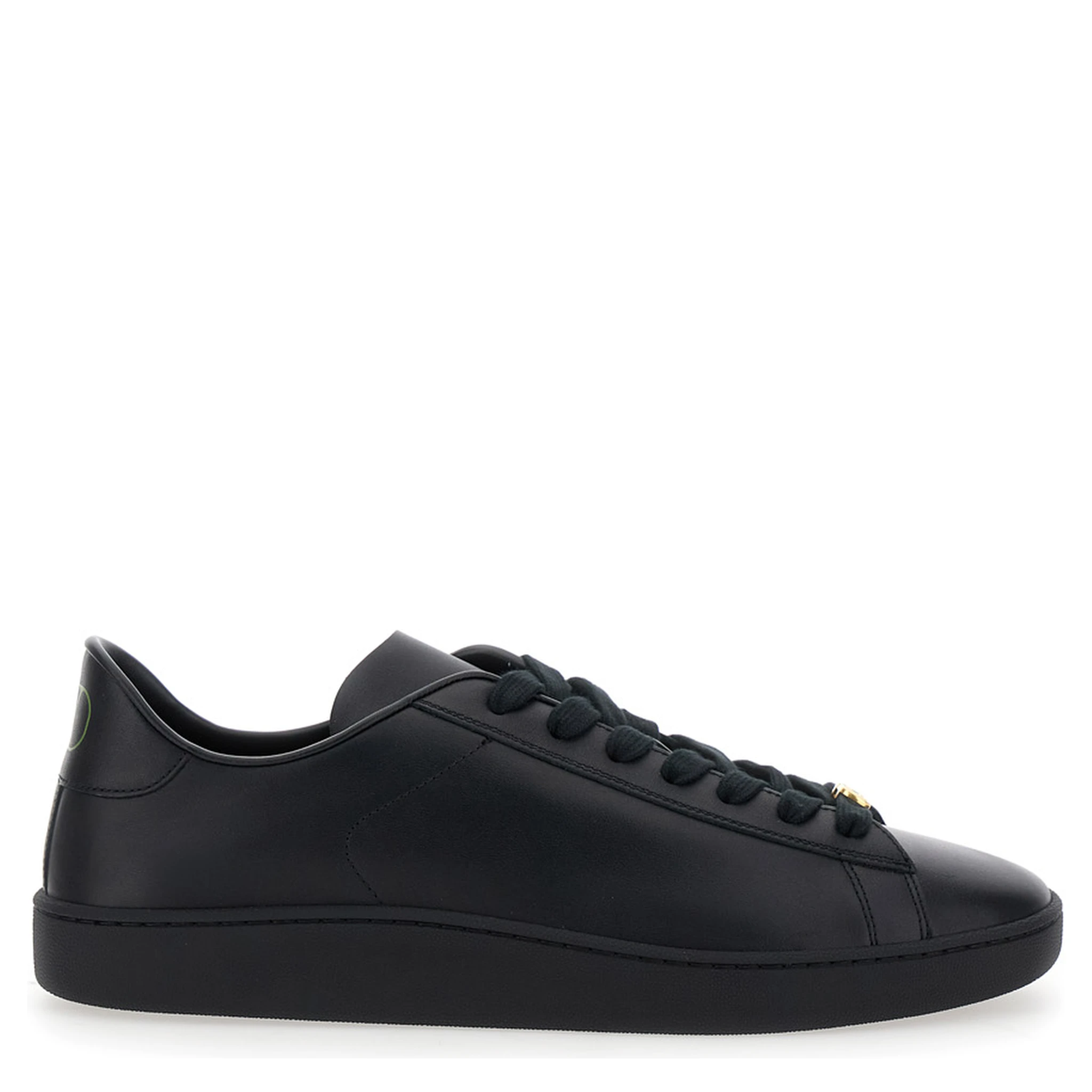 Royco Black Low Top Sneakers with VLogo on the Rear and VLogo Plaque on the Lace in Leather Man