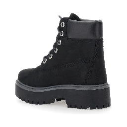 Black Water-Proof Boots with Logo Plate in Leather Woman
