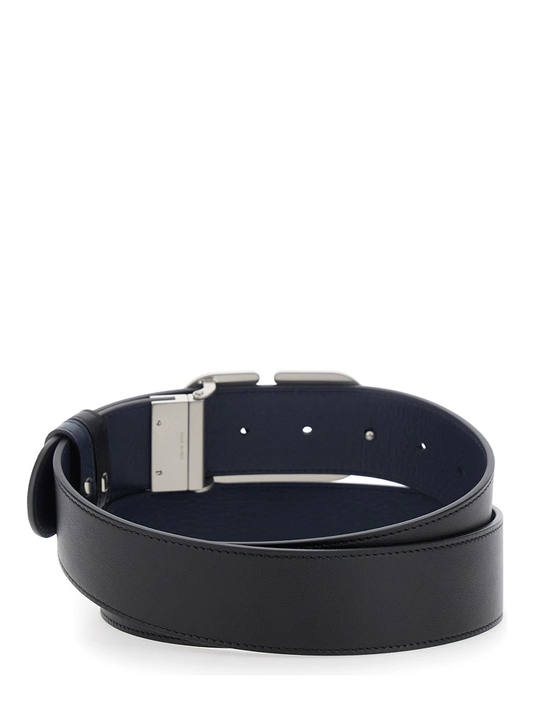 Black Belt with VLogo Buckle in Leather Man alternative