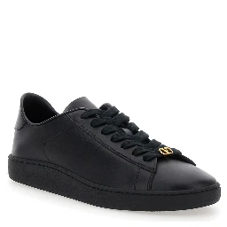 Royco Black Low Top Sneakers with VLogo on the Rear and VLogo Plaque on the Lace in Leather Man