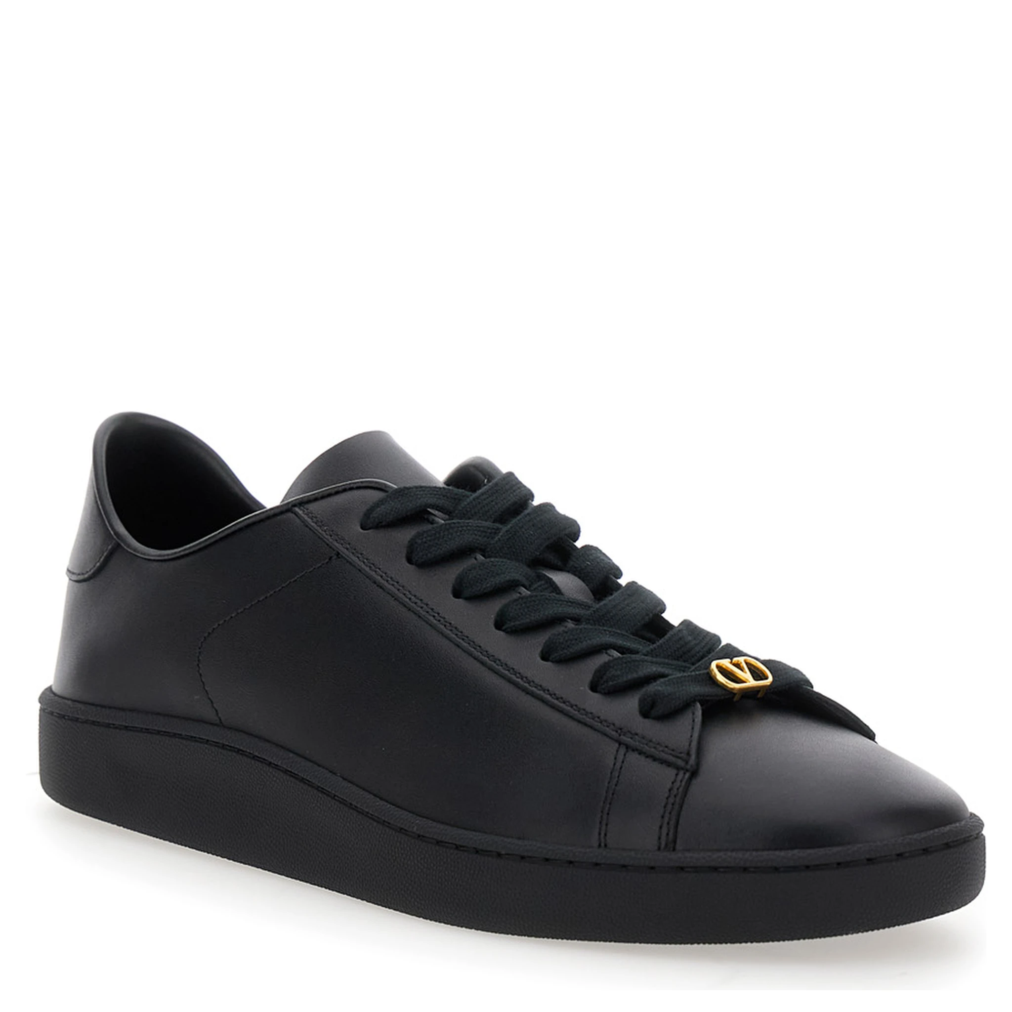 Royco Black Low Top Sneakers with VLogo on the Rear and VLogo Plaque on the Lace in Leather Man