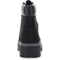Black Water-Proof Boots with Logo Plate in Leather Woman