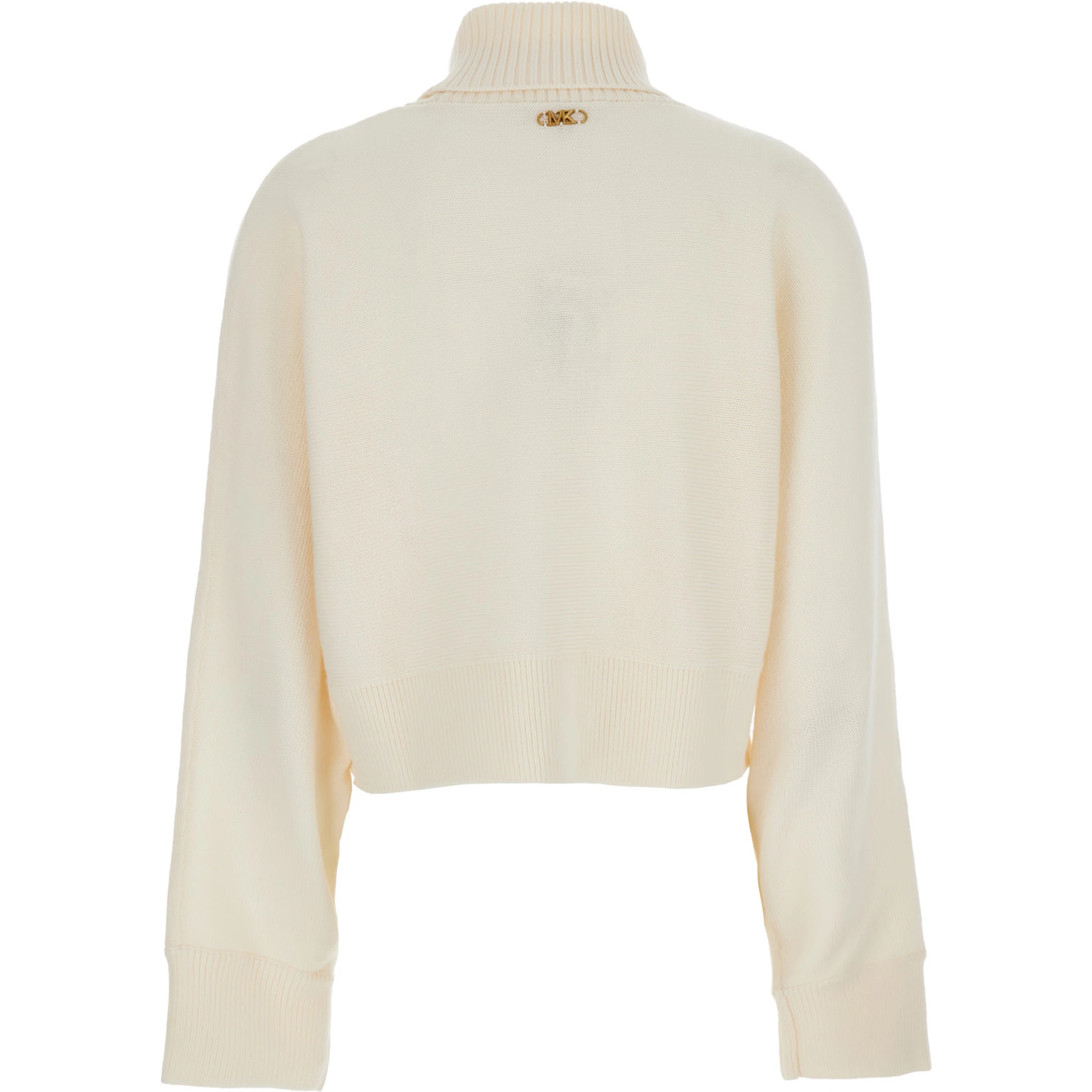 White Turtleneck Cropped Sweater with Logo Plaque on the Rear in Wool Woman