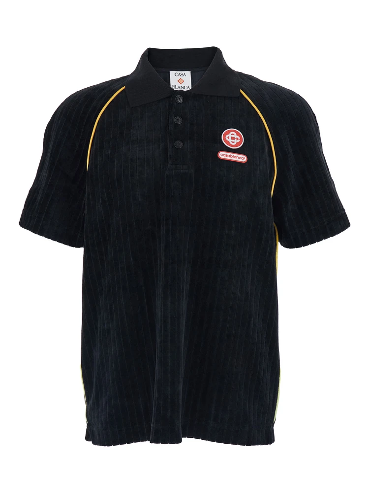 Black Polo Shirt with Classic Collar and Logo Embroidery on the Front in Corduroy Man