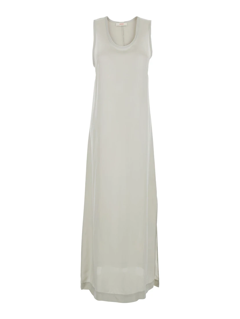 White Long Dress with U-neck and Back Closure in Viscose Blend Woman