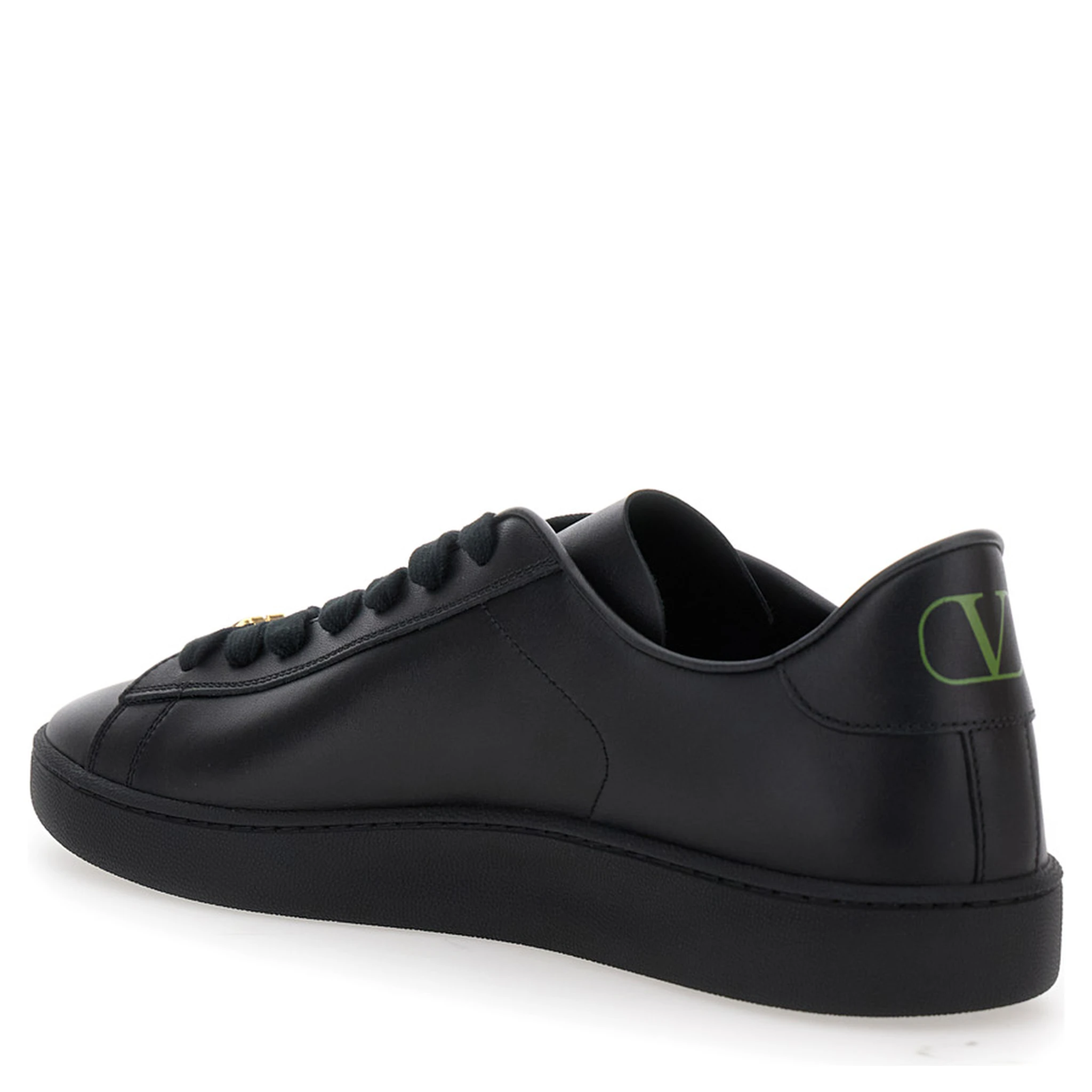 Royco Black Low Top Sneakers with VLogo on the Rear and VLogo Plaque on the Lace in Leather Man