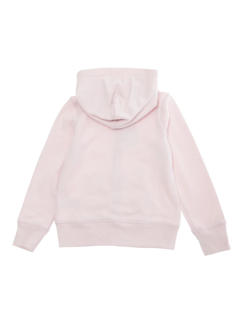 Pink Sweatshirt with Fixed Hood and Front Zip Closure in Cotton Girl