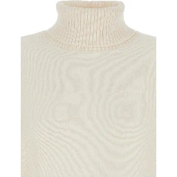 White Turtleneck Cropped Sweater with Logo Plaque on the Rear in Wool Woman