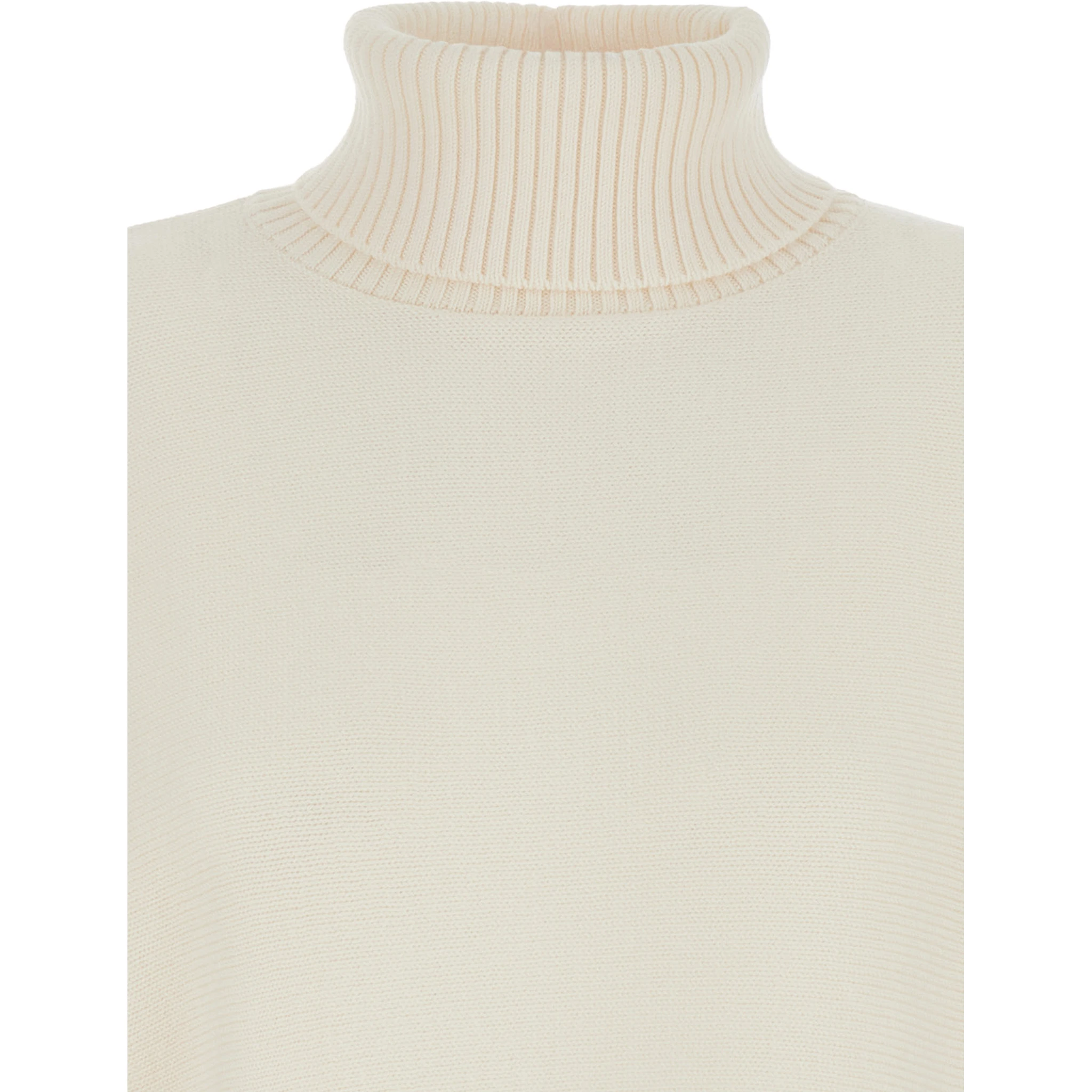 White Turtleneck Cropped Sweater with Logo Plaque on the Rear in Wool Woman