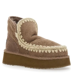 Mini Eskimo Brown Ankle Boots with Logo Patch on the Rear in Leather and Suede Woman