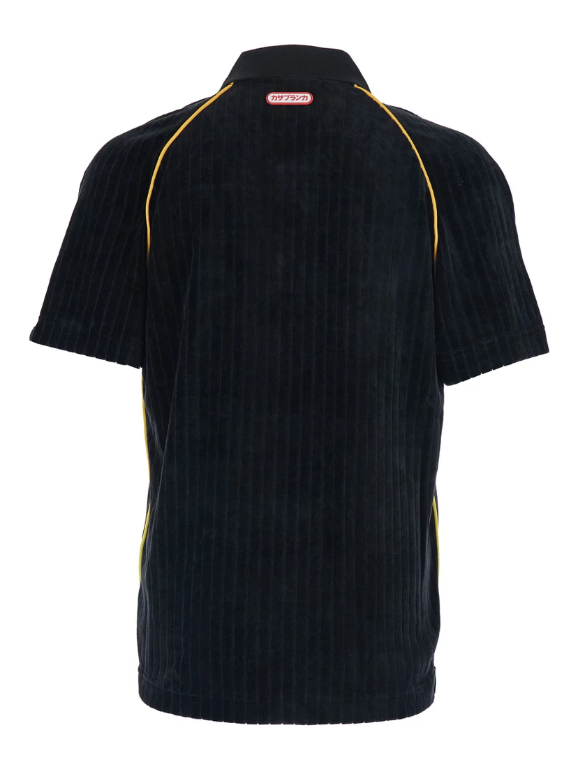 Black Polo Shirt with Classic Collar and Logo Embroidery on the Front in Corduroy Man