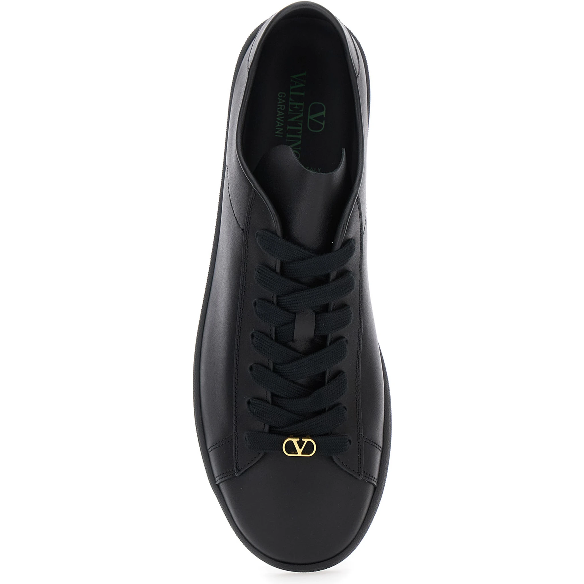 Royco Black Low Top Sneakers with VLogo on the Rear and VLogo Plaque on the Lace in Leather Man