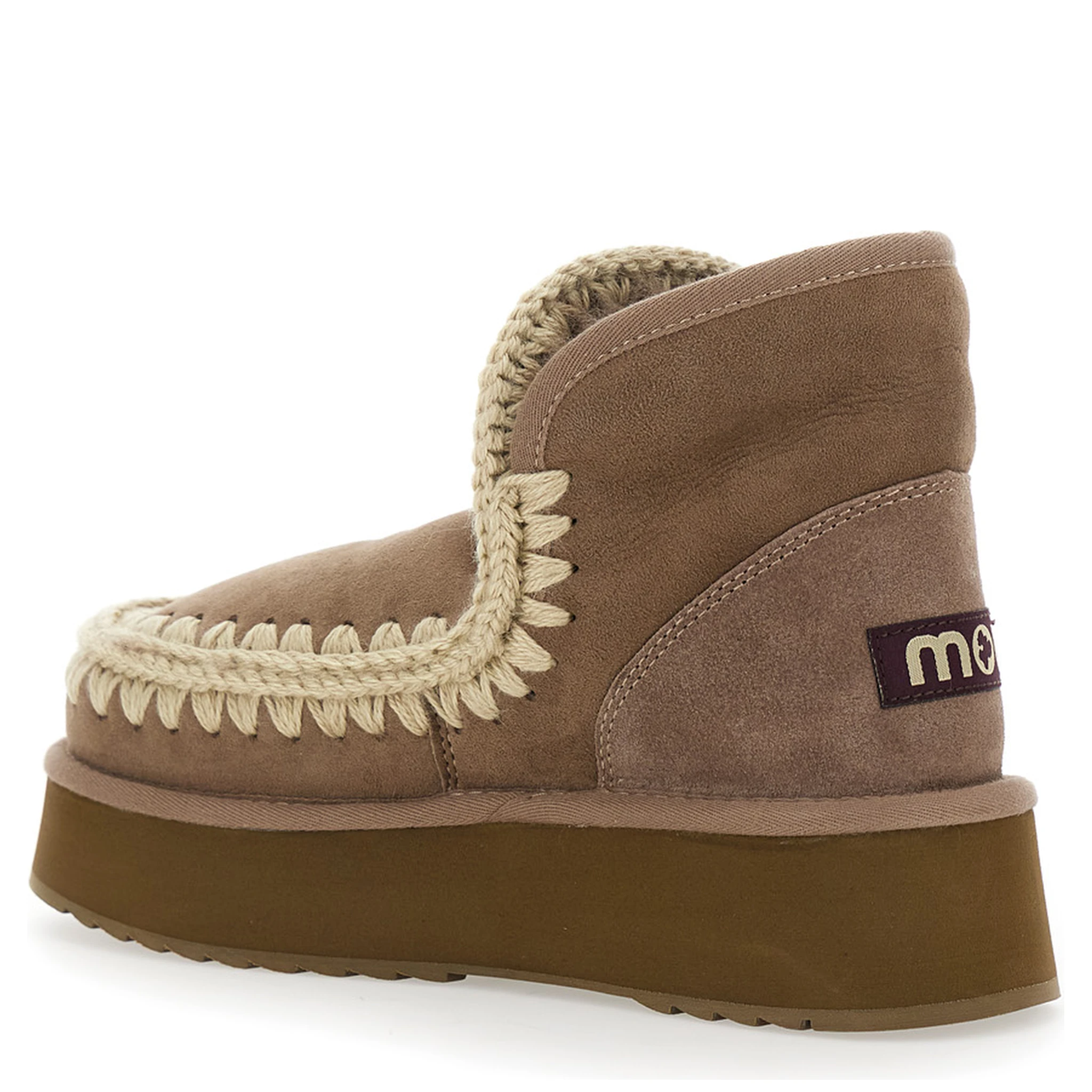 Mini Eskimo Brown Ankle Boots with Logo Patch on the Rear in Leather and Suede Woman