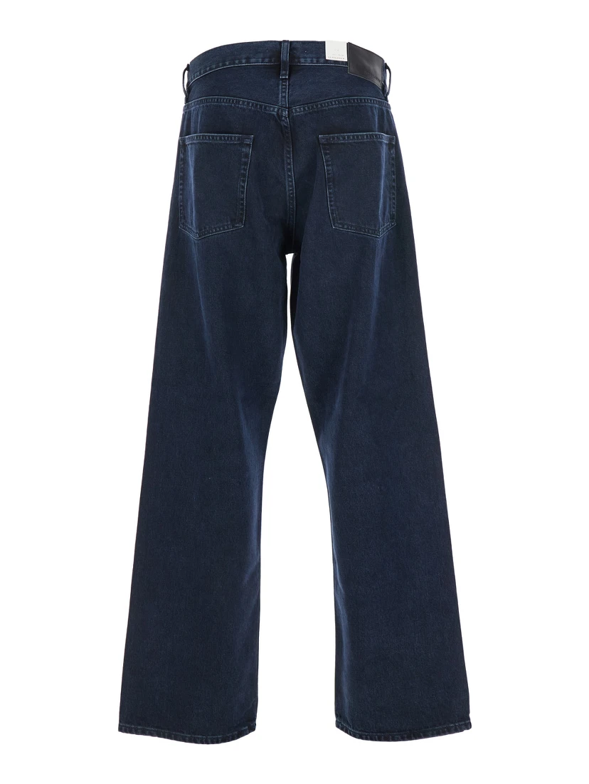 Blue Jeans with Belt Loops and Logo Patch on the Rear in Denim Man