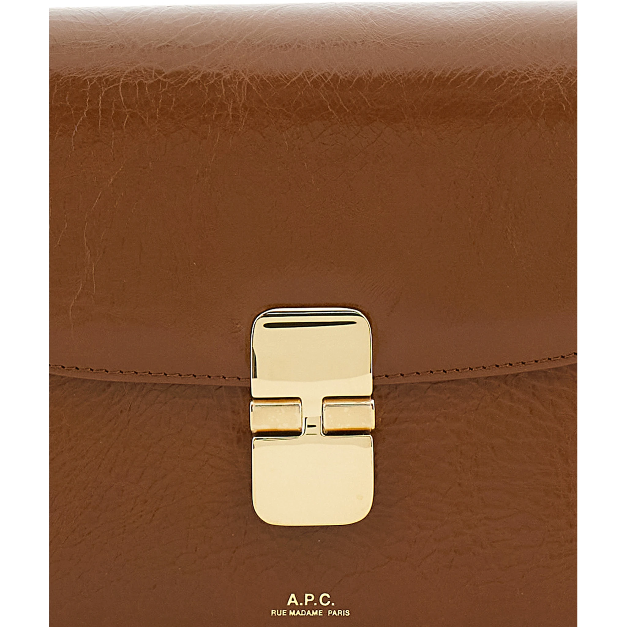 Grance Brown Small Crossbody Bag wirh Embossed Logo Lettering on the Front and Adjustable Shoulder Strap in Hammered Leather Woman