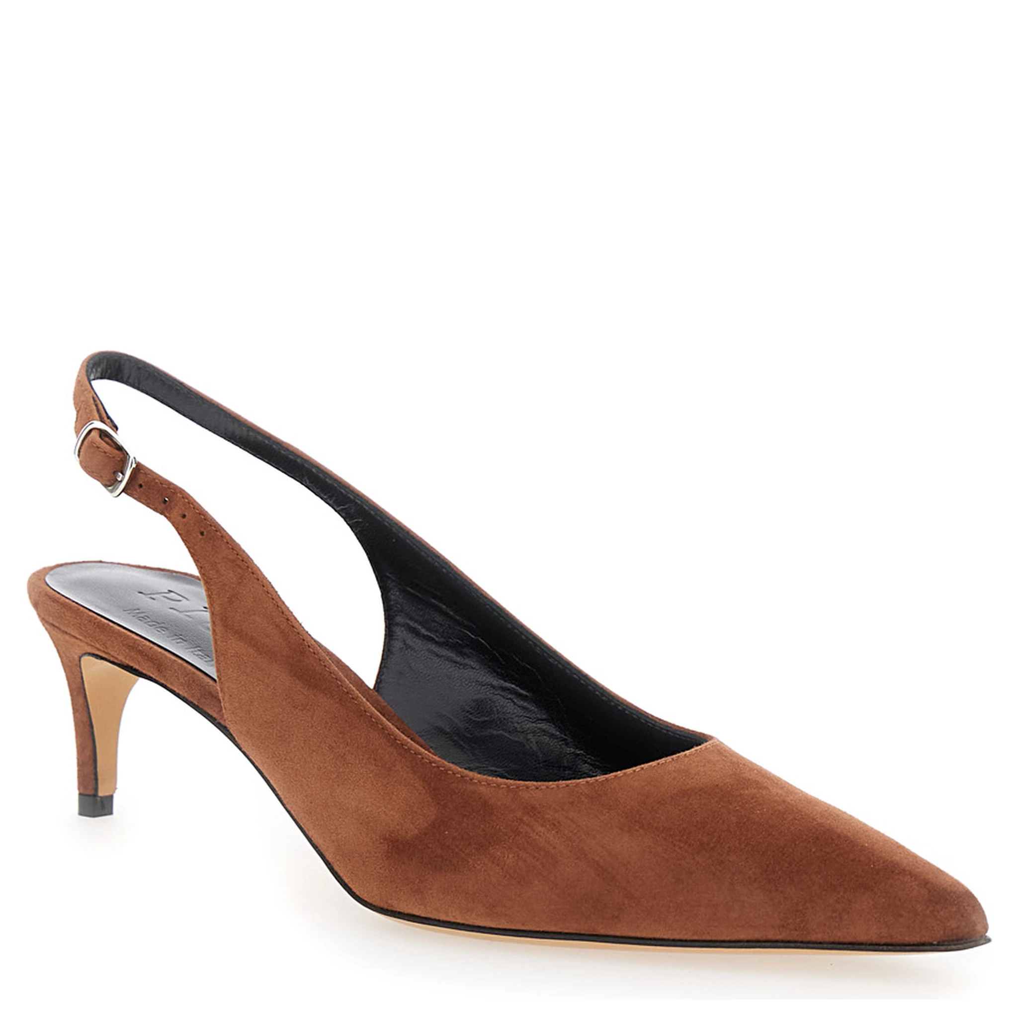 Luisa Brown Slingback Pumps with Low Heel in Suede Woman