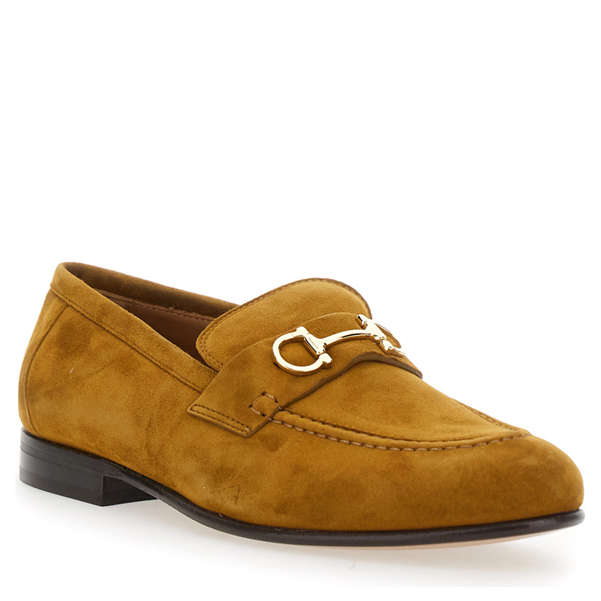 Brown Loafers with Almond Toe and Gancini Detail on the Front in Suede Woman