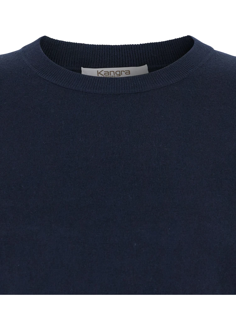 Blue Crewneck Sweater with Ribbed Trims in Wool Man alternative
