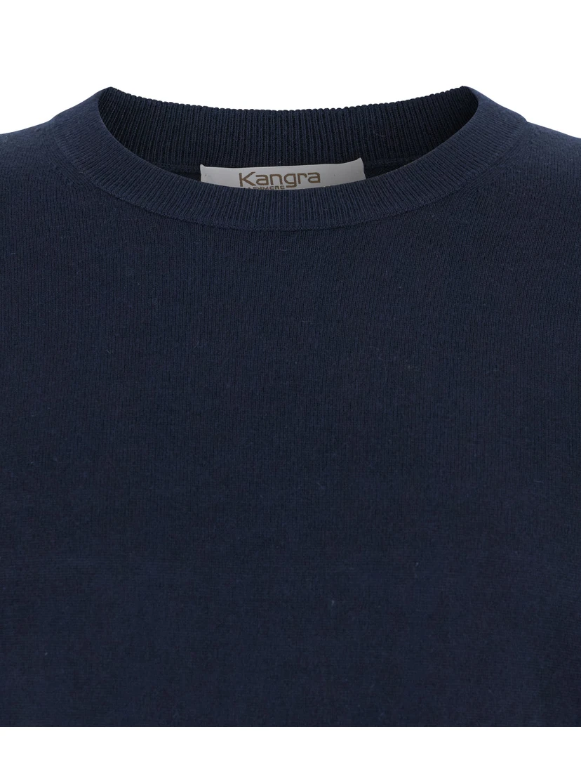 Blue Crewneck Sweater with Ribbed Trims in Wool Man