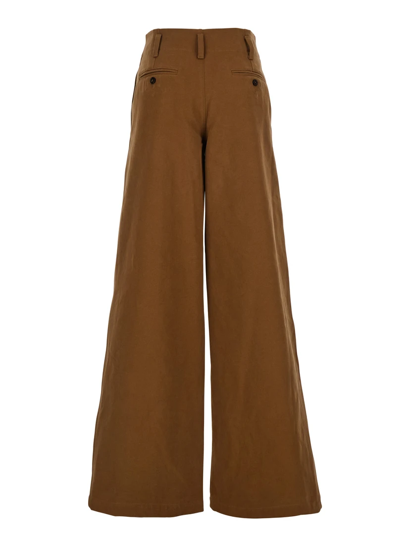 Brown Pants with Belt Loops and Wide Leg in Cotton Woman