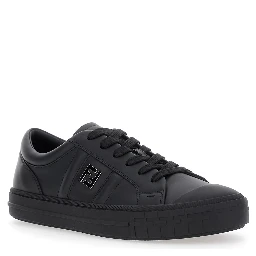 “Domino” Black Low-Top Sneakers with Metallic Logo on the Side in Leather Man
