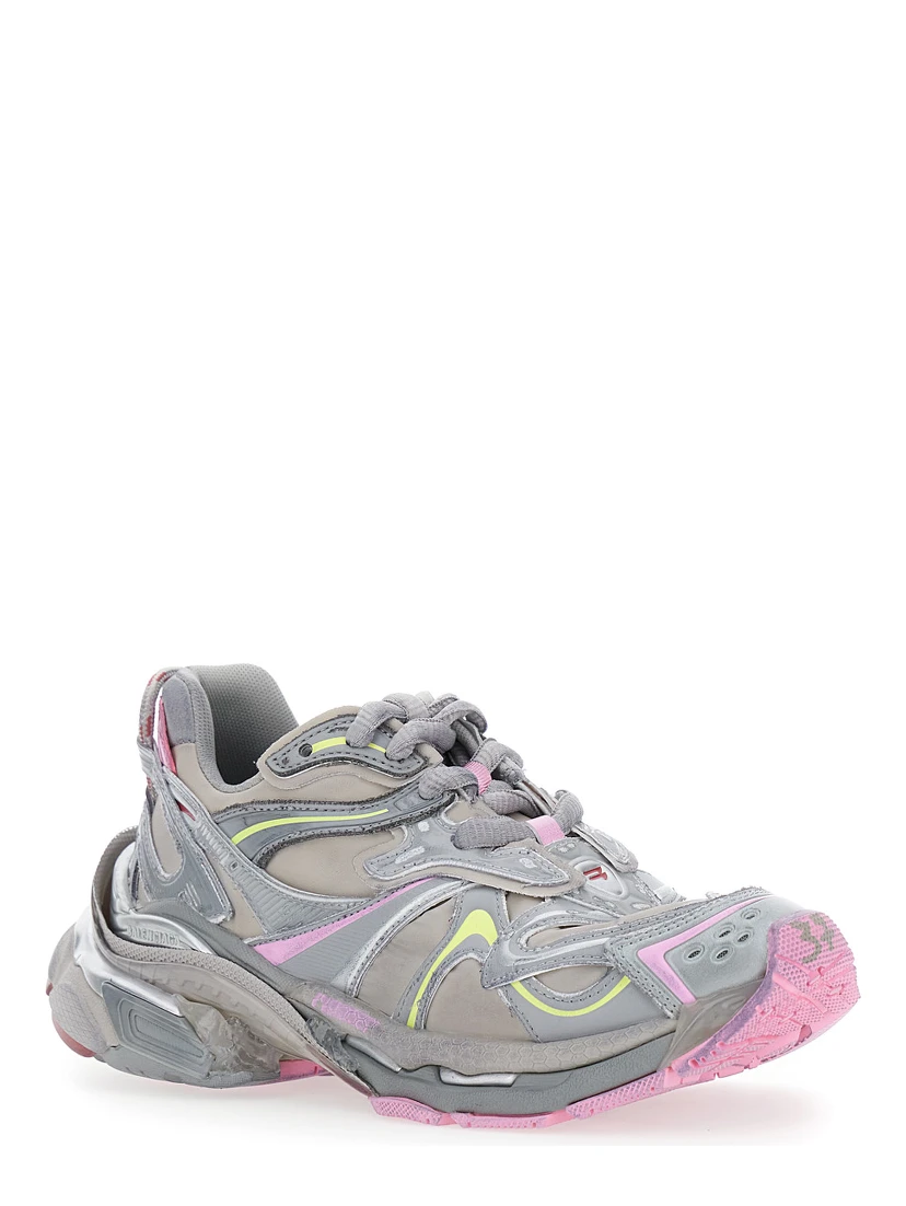 Runner 2 Beige Sneaker with Embossed Logo in Mesh and Nylon Woman