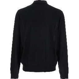 Black Polo Shirt with Classic Collar and Ribbed Trims in Wool Man