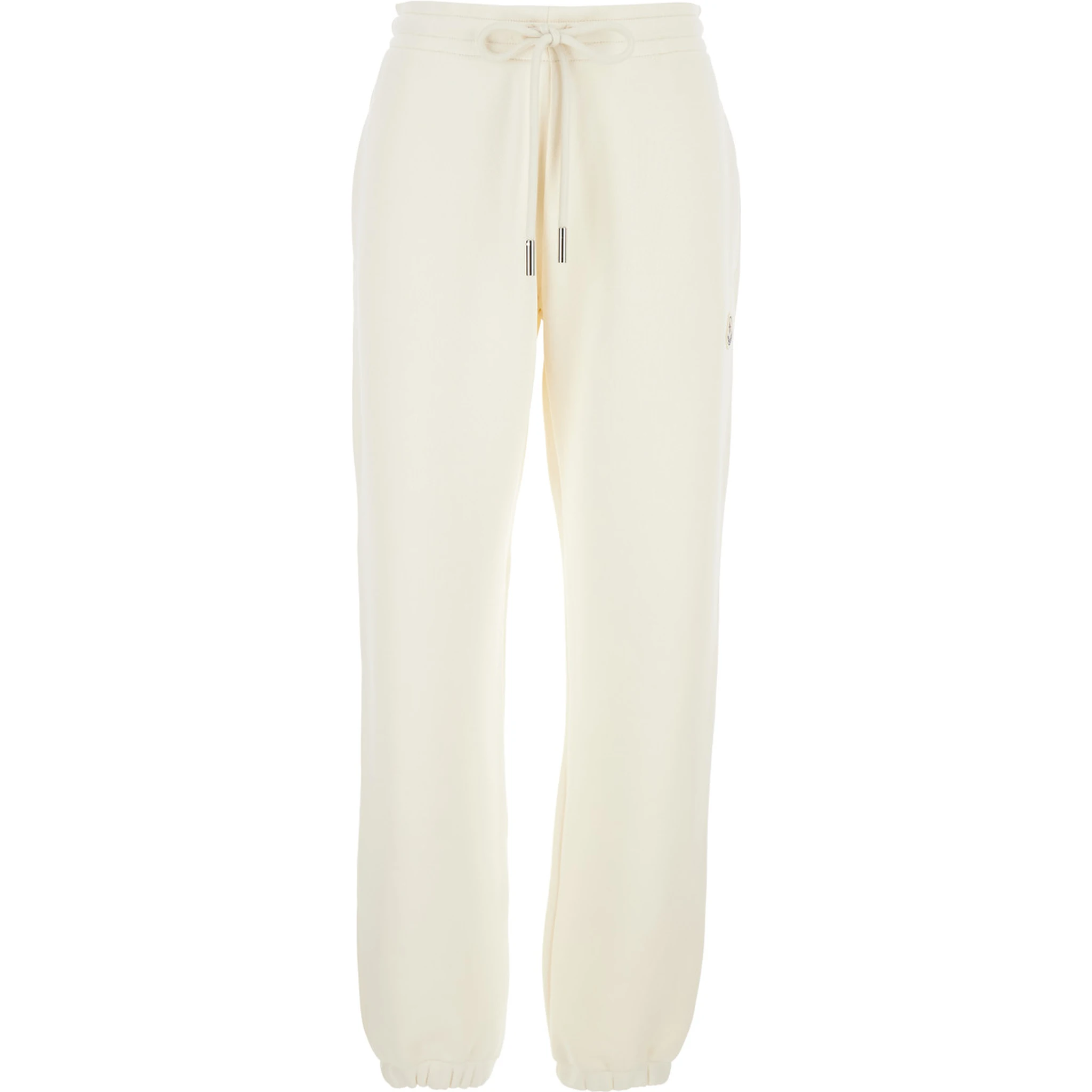 White Pants with Elastic Drawstring Waist and Logo Patch on the Side in Cotton Blend Woman