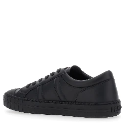 “Domino” Black Low-Top Sneakers with Metallic Logo on the Side in Leather Man
