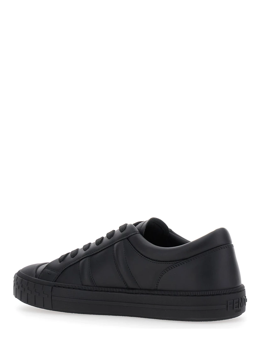 “Domino” Black Low-Top Sneakers with Metallic Logo on the Side in Leather Man