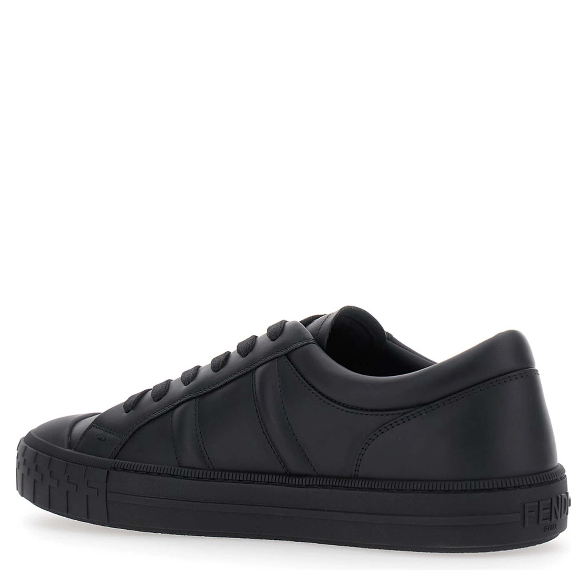 “Domino” Black Low-Top Sneakers with Metallic Logo on the Side in Leather Man