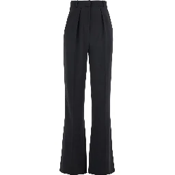 Black Trousers with Pleated Details in Fabric Woman