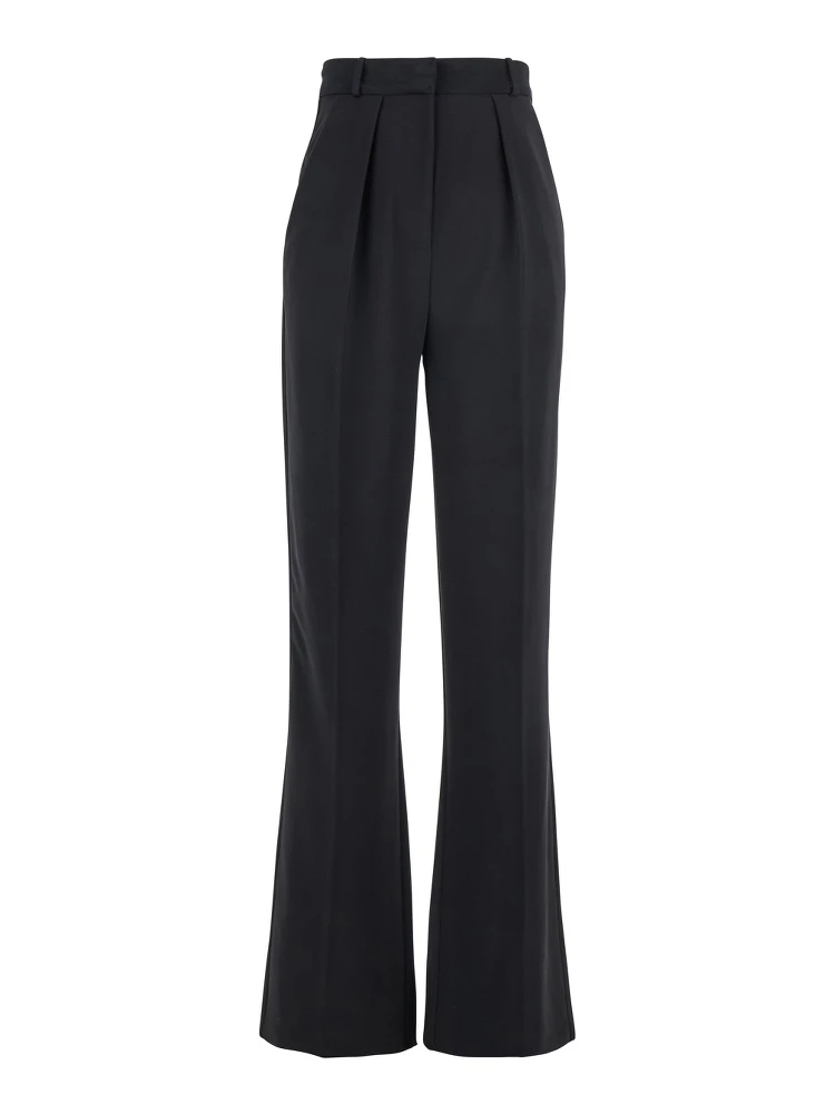 Black Trousers with Pleated Details in Fabric Woman