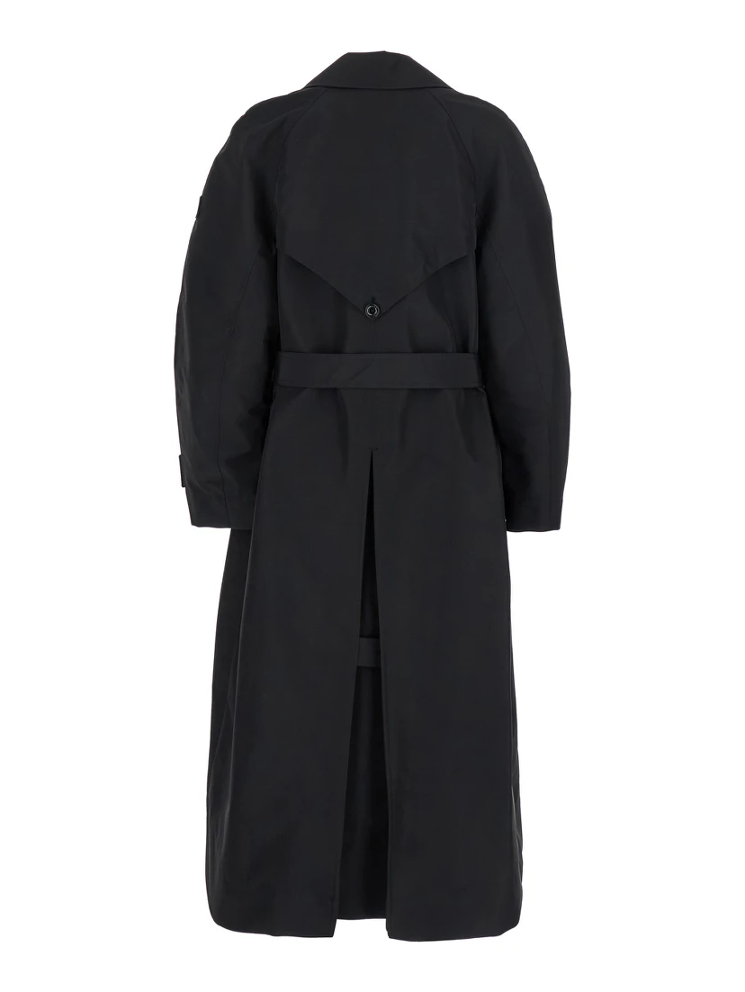 Zake Black Coat with Wide Classic Lapels and Removable Belt in Tech Fabric Woman