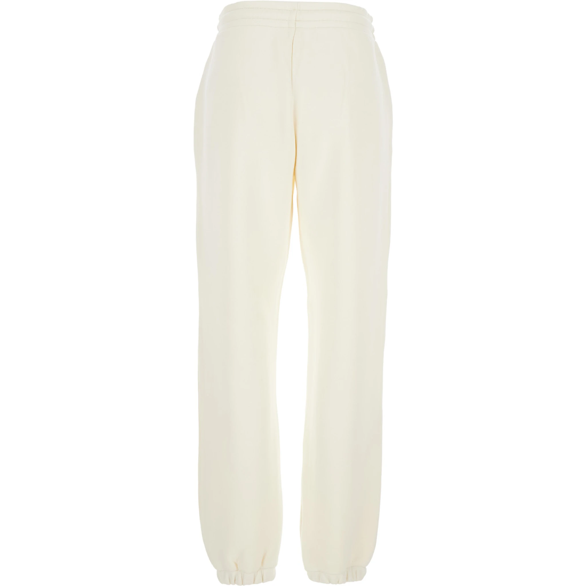White Pants with Elastic Drawstring Waist and Logo Patch on the Side in Cotton Blend Woman