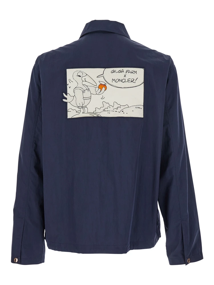 Satsuma Blue Jacket with Logo Patch on the Sleeve and Maxi Logo Patch on the Rear in Cotton Blend Man alternative