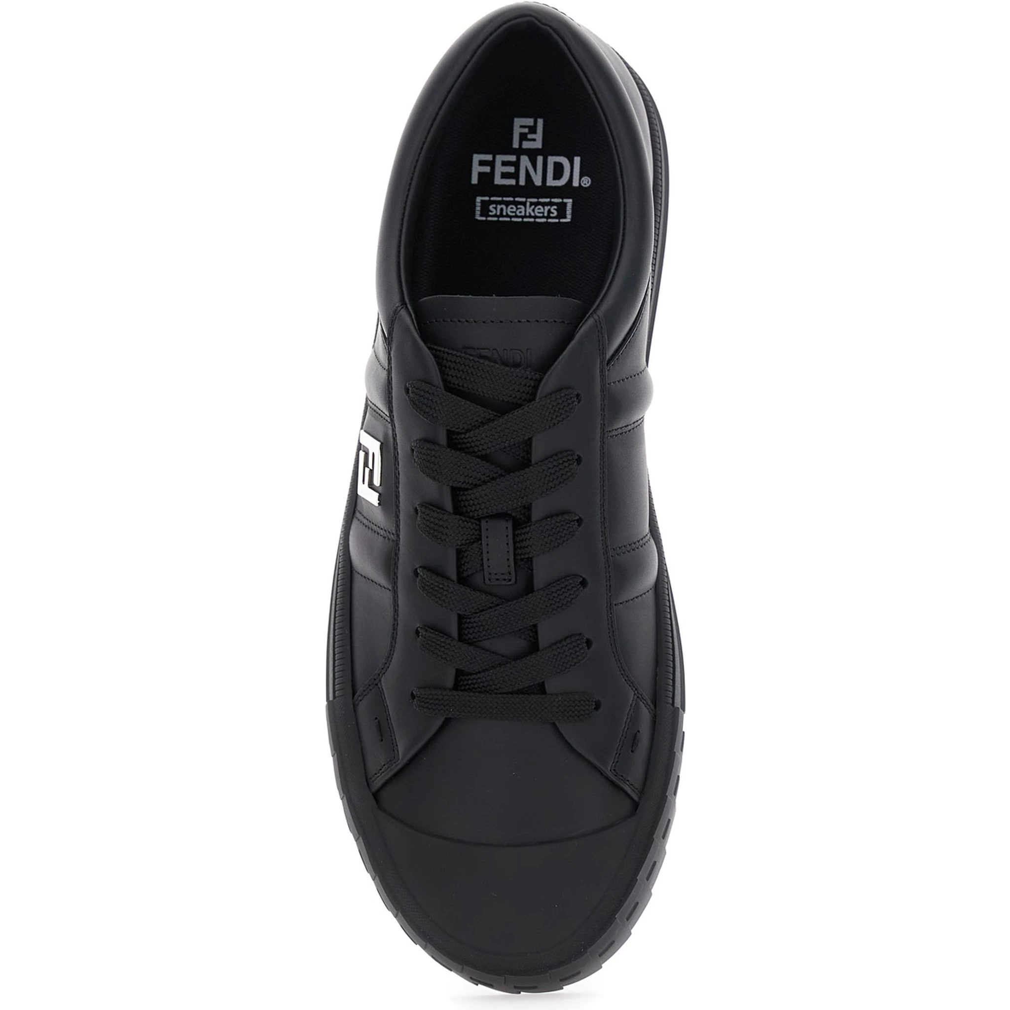 “Domino” Black Low-Top Sneakers with Metallic Logo on the Side in Leather Man